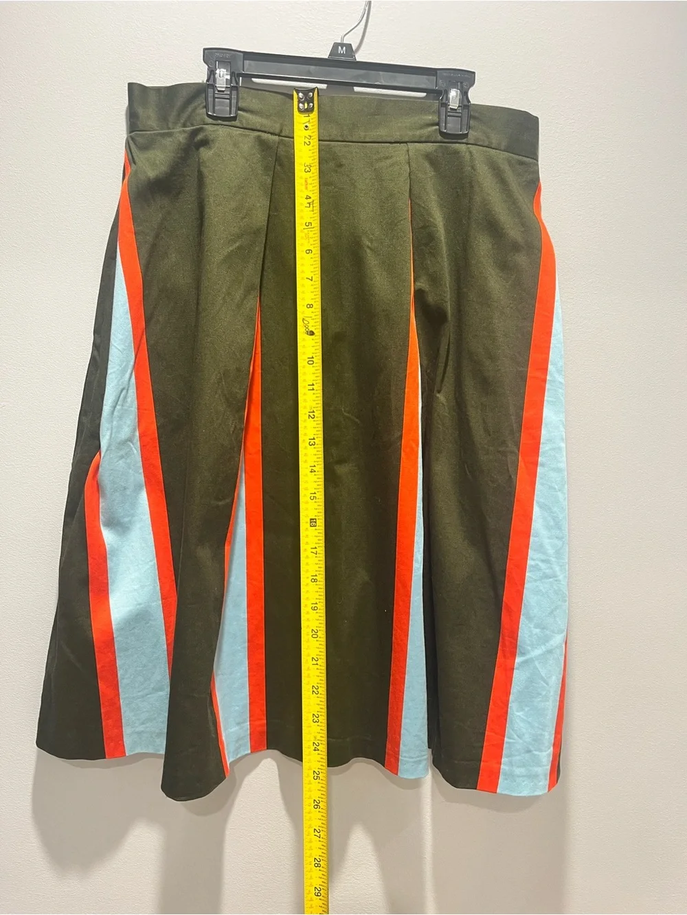 Closet London Striped Box Pleat Bell Midi Skirt Olive Green Orange Mod Size 10
